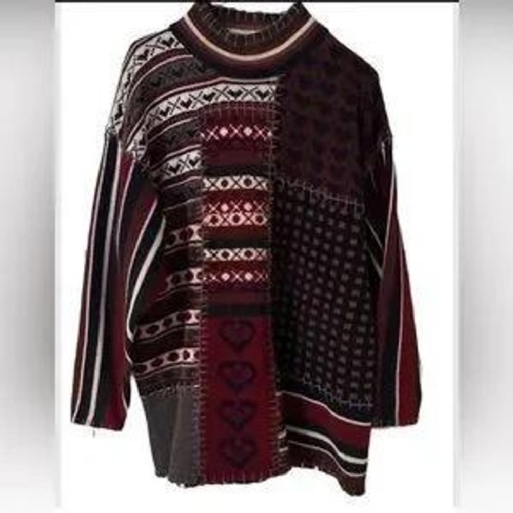 Mainframe Patchwork Mock Neck Oversized Sweater W… - image 2